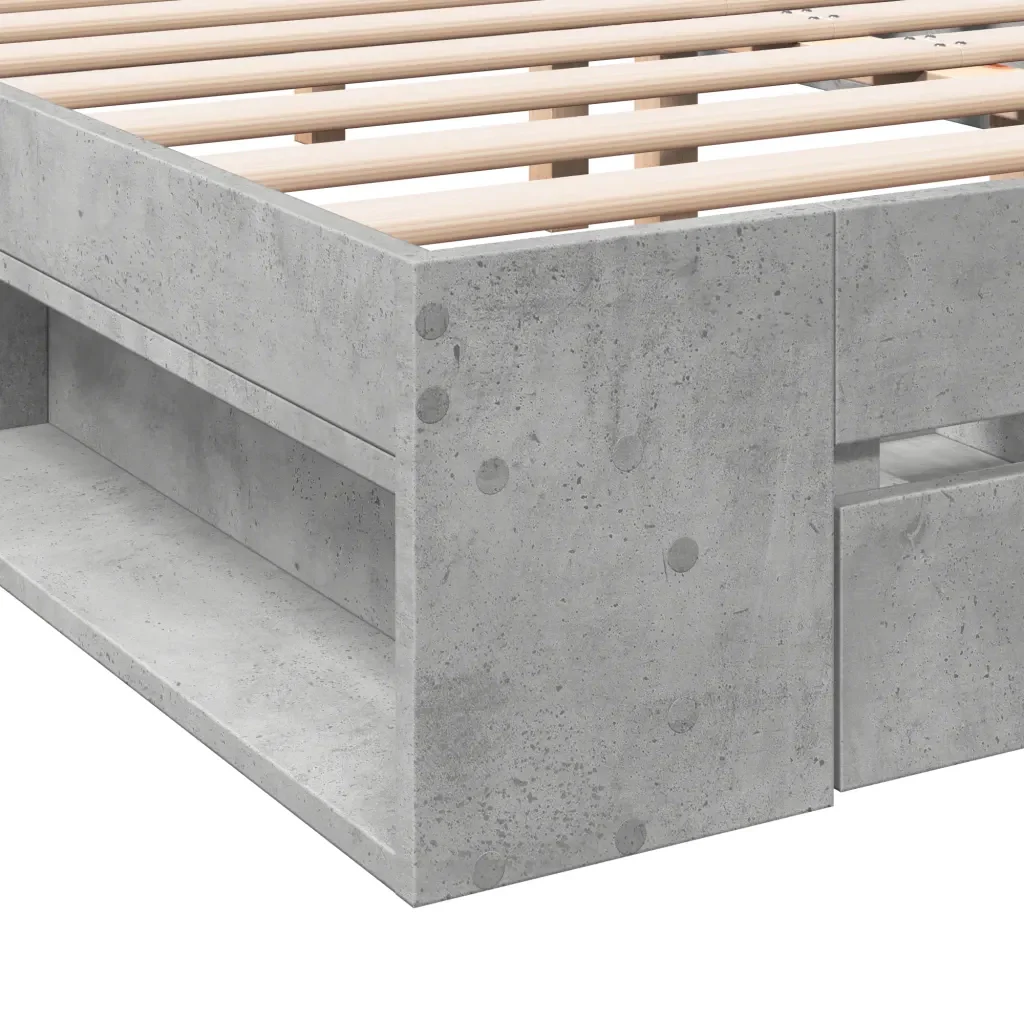 Letto matrimoniale | Letto per adulti | Giroletto Cassetti Grigio Cemento 135x190 cm Legno Multistrato - Image 8