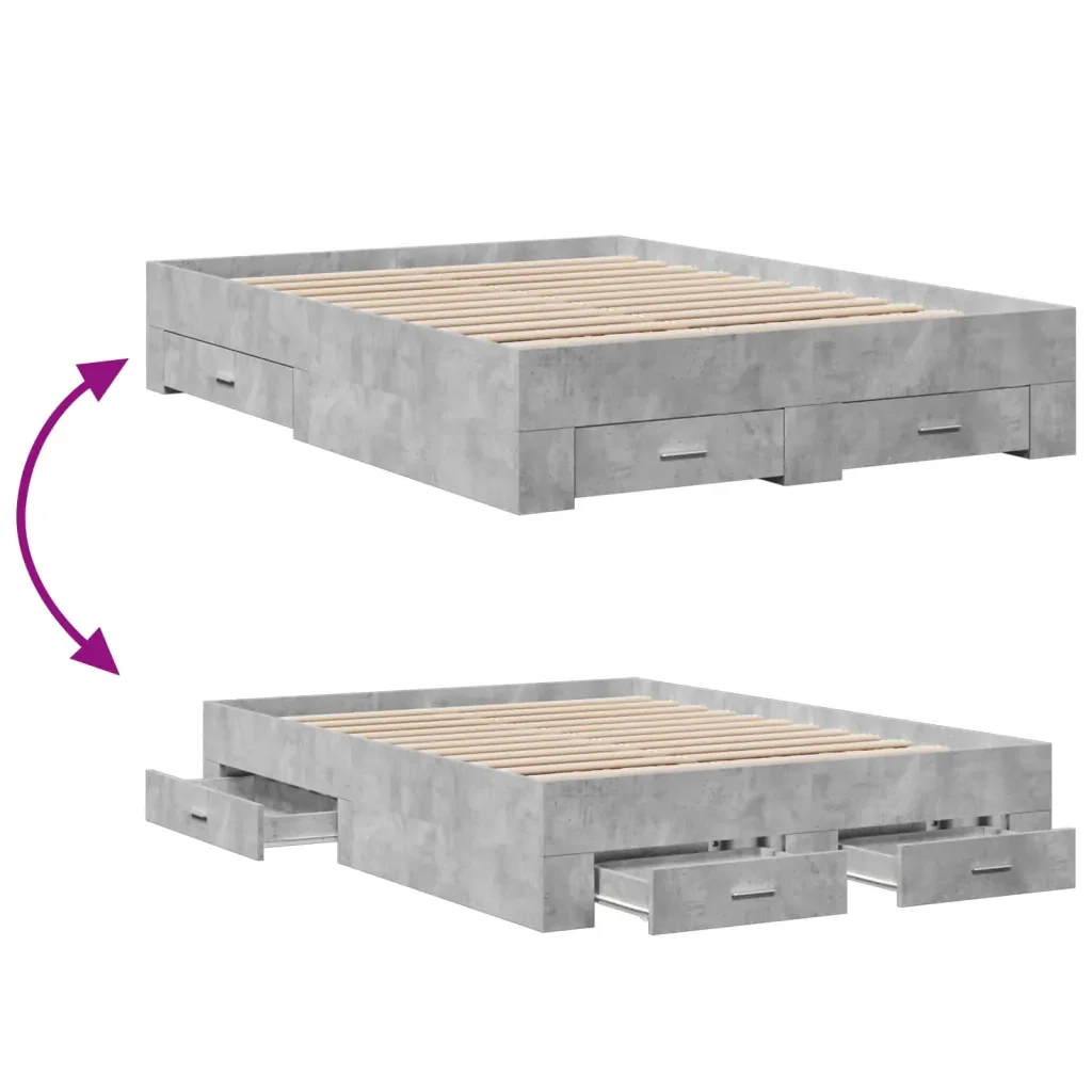 Letto matrimoniale | Letto per adulti | Giroletto Cassetti Grigio Cemento 140x190 cm Legno Multistrato - Image 7
