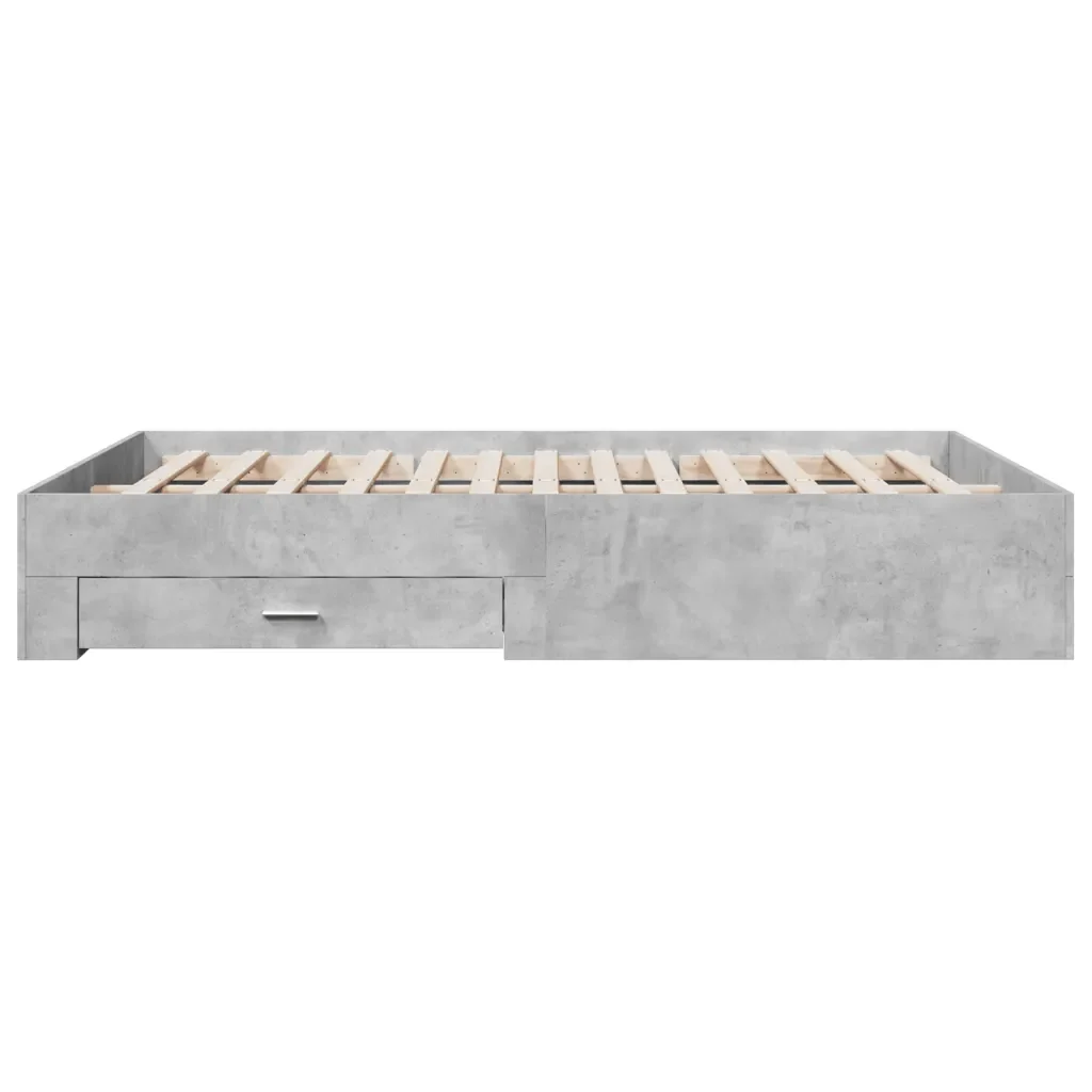 Letto matrimoniale | Letto per adulti | Giroletto Cassetti Grigio Cemento 140x200 cm Legno Multistrato - Image 5