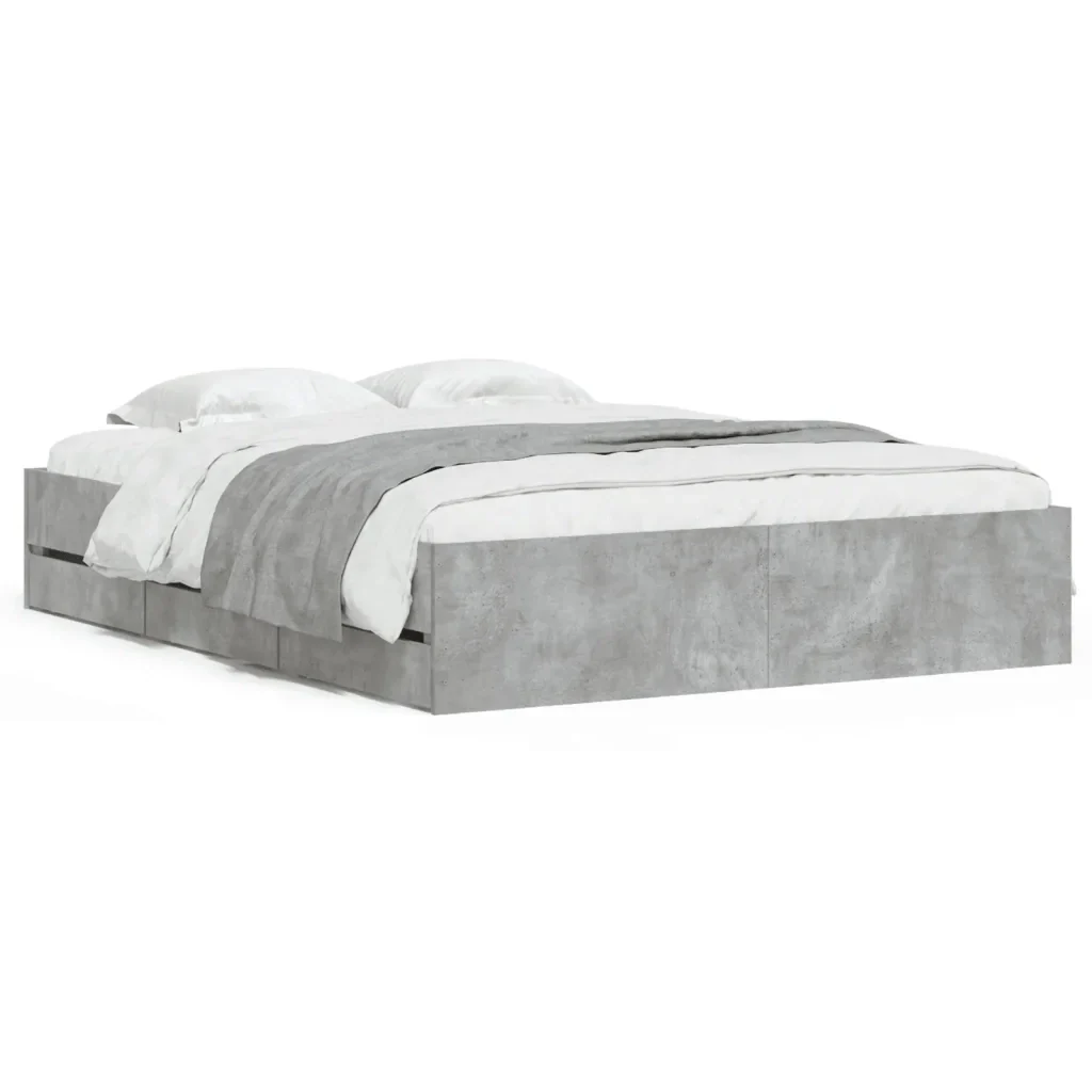 Letto matrimoniale | Letto per adulti | Giroletto Cassetti Grigio Cemento 140x200 cm Legno Multistrato