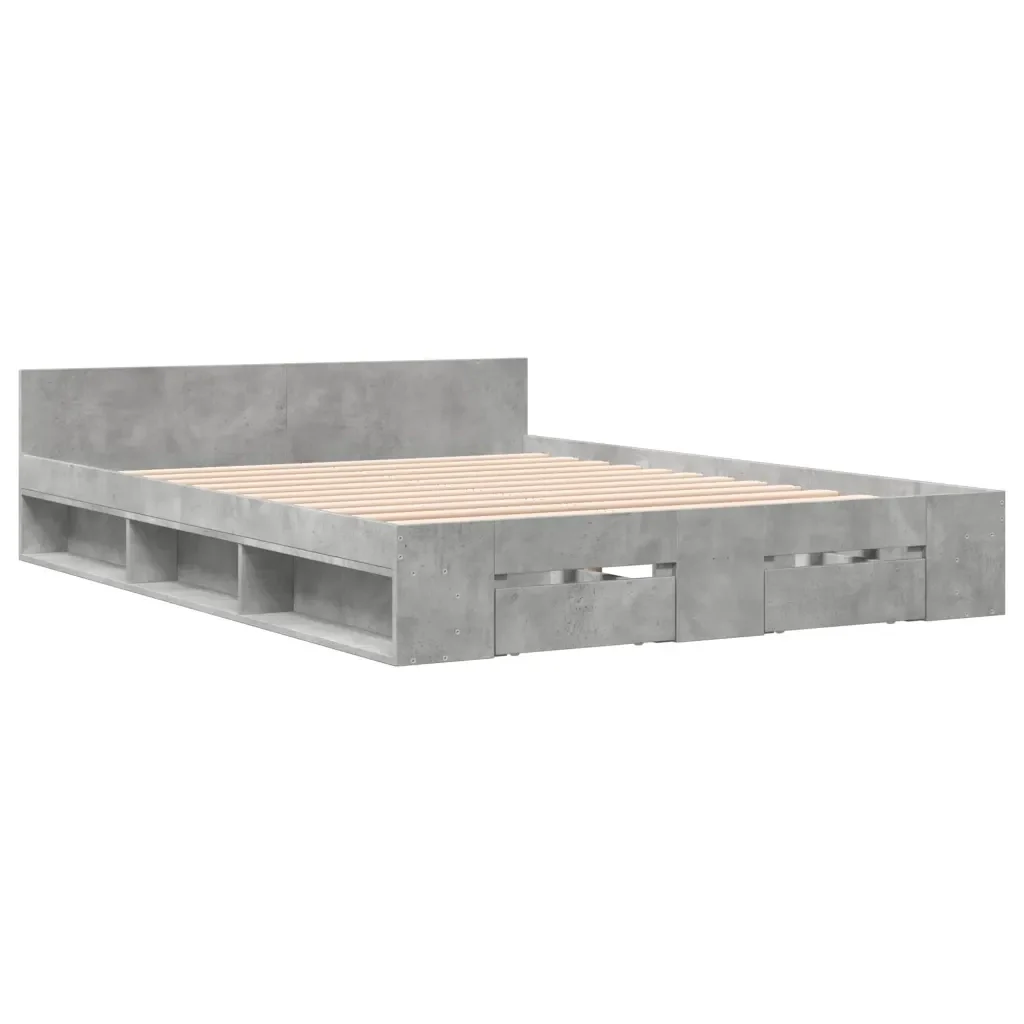 Letto matrimoniale | Letto per adulti | Giroletto Cassetti Grigio Cemento 140x200 cm Legno Multistrato - Image 4