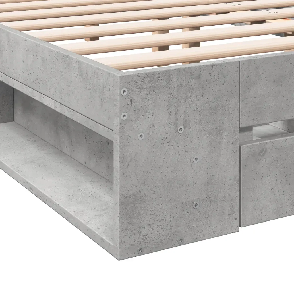 Letto matrimoniale | Letto per adulti | Giroletto Cassetti Grigio Cemento 140x200 cm Legno Multistrato - Image 8