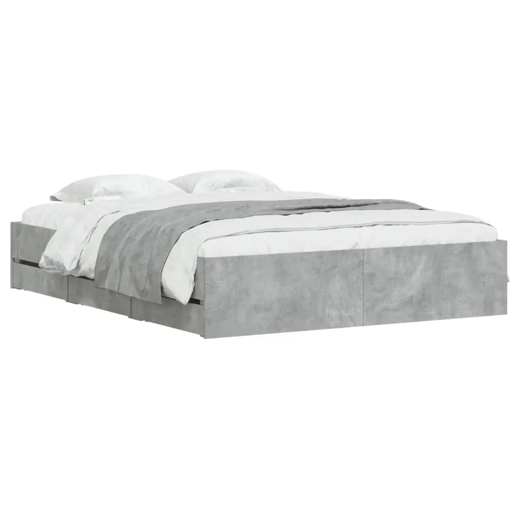 Letto matrimoniale | Letto per adulti | Giroletto Cassetti Grigio Cemento 140x200 cm Legno Multistrato - Image 4