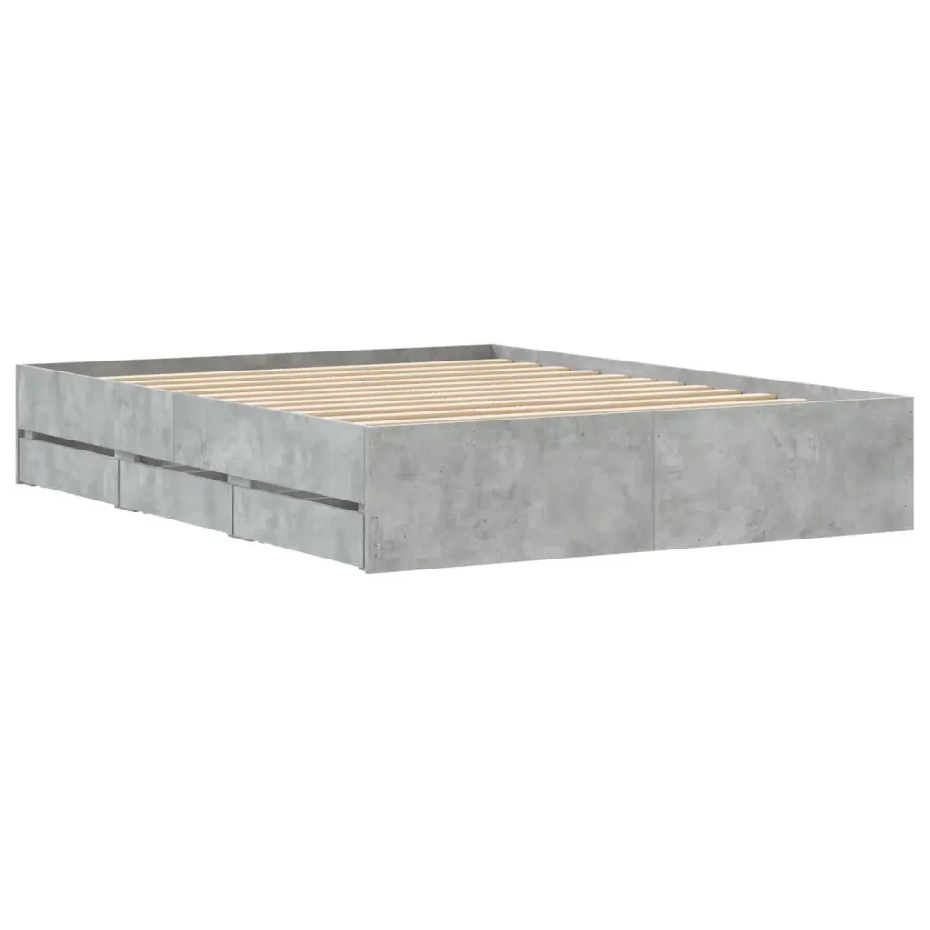 Letto matrimoniale | Letto per adulti | Giroletto Cassetti Grigio Cemento 140x200 cm Legno Multistrato - Image 8