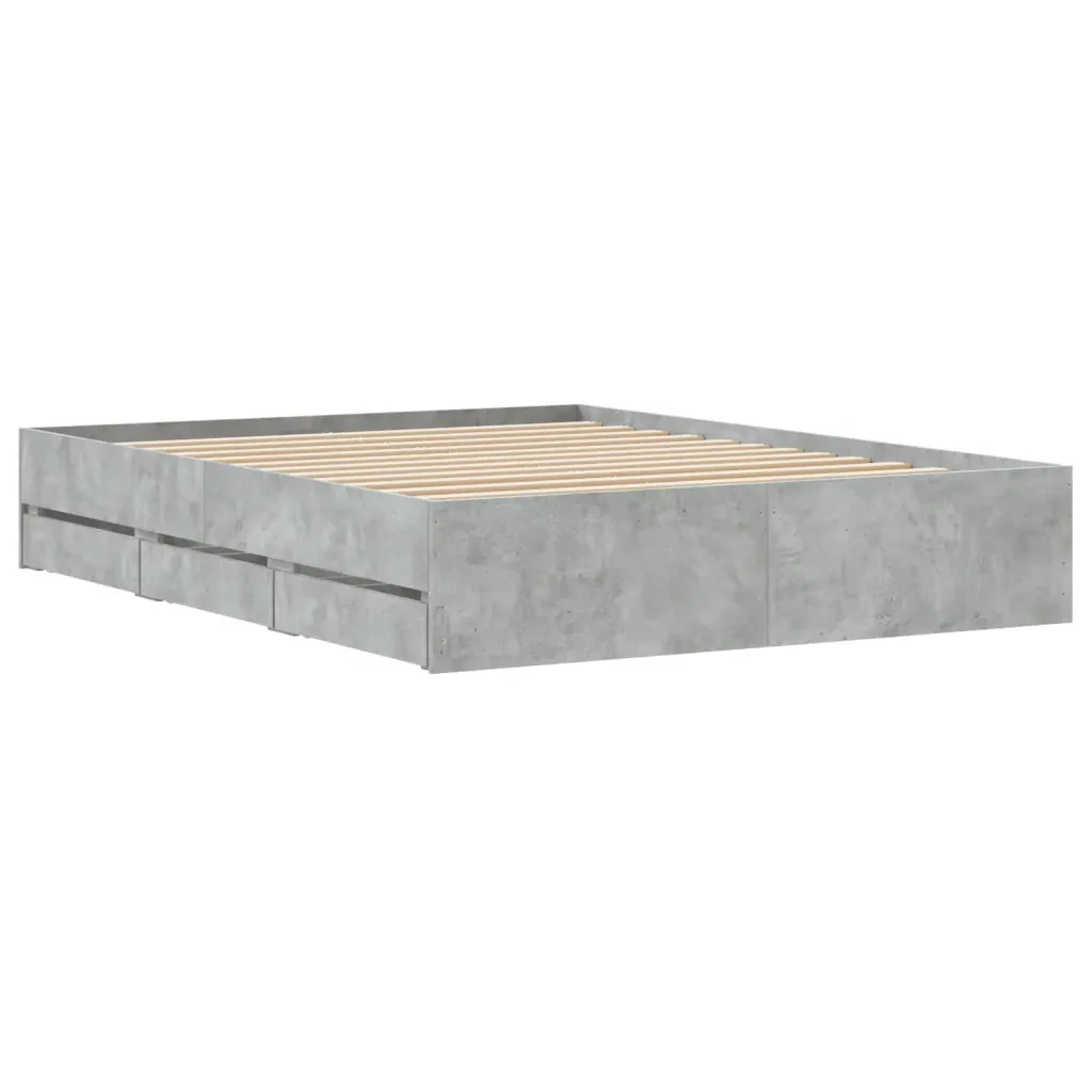 Letto matrimoniale | Letto per adulti | Giroletto Cassetti Grigio Cemento 150x200 cm Legno Multistrato - Image 8