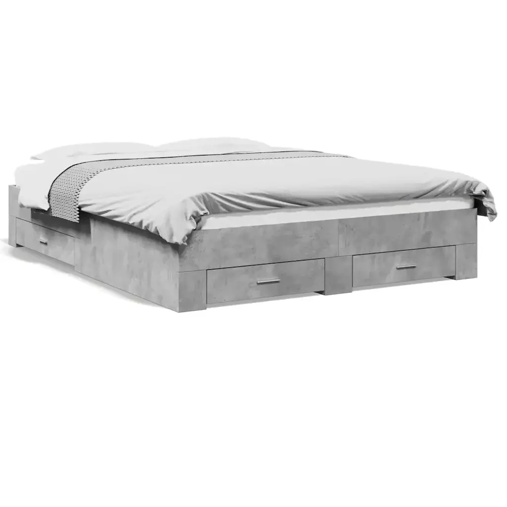 Letto matrimoniale | Letto per adulti | Giroletto Cassetti Grigio Cemento 150x200 cm Legno Multistrato