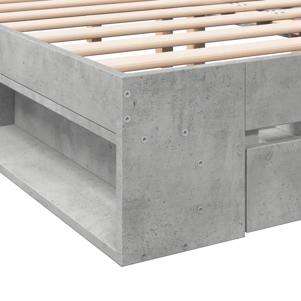 Letto matrimoniale | Letto per adulti | Giroletto Cassetti Grigio Cemento 150x200 cm Legno Multistrato - Image 8