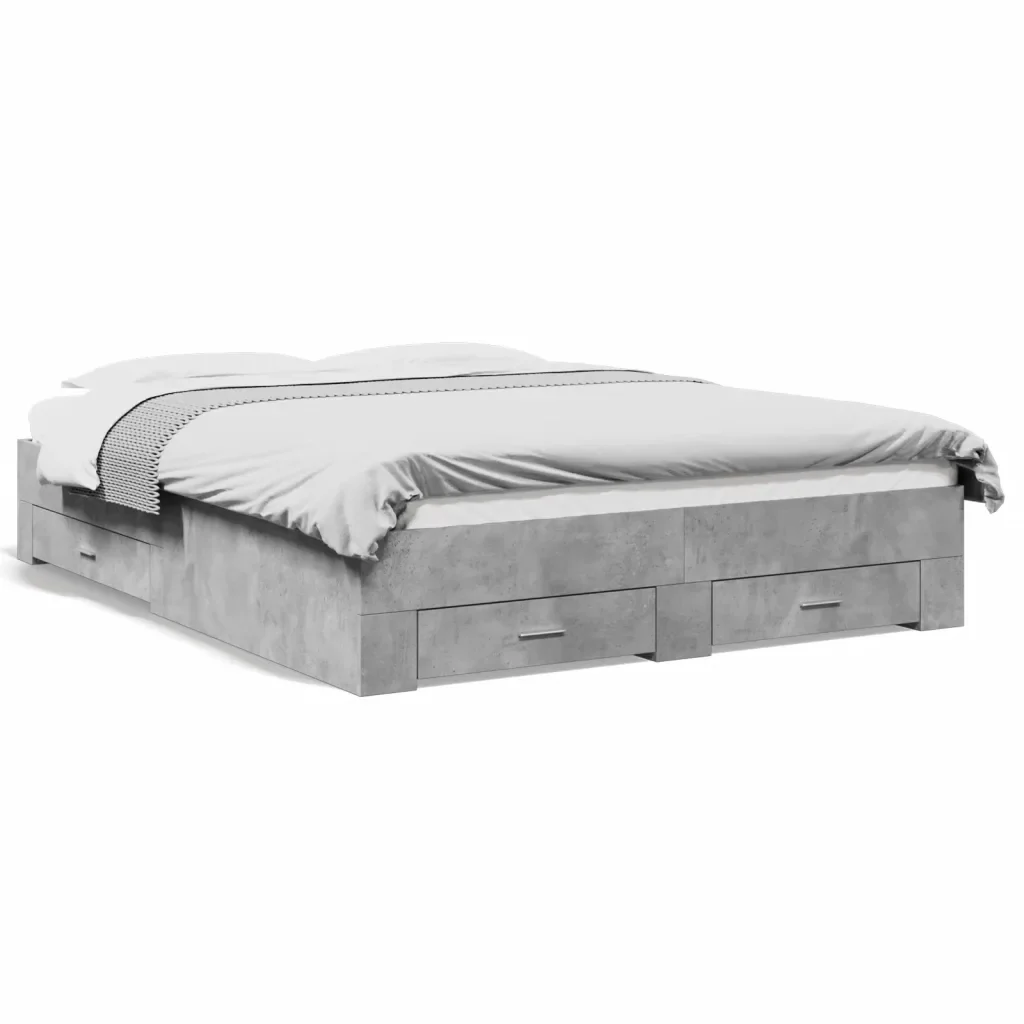 Letto matrimoniale | Letto per adulti | Giroletto Cassetti Grigio Cemento 160x200 cm Legno Multistrato
