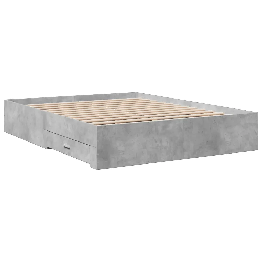 Letto matrimoniale | Letto per adulti | Giroletto Cassetti Grigio Cemento 160x200 cm Legno Multistrato - Image 6