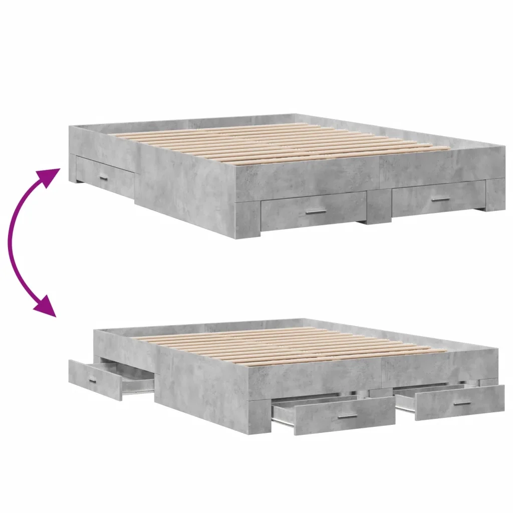 Letto matrimoniale | Letto per adulti | Giroletto Cassetti Grigio Cemento 160x200 cm Legno Multistrato - Image 7