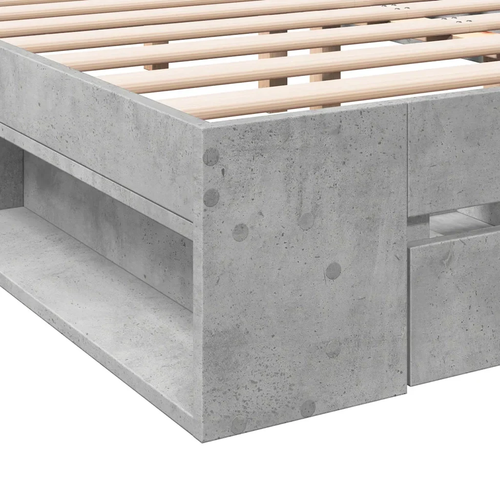 Letto matrimoniale | Letto per adulti | Giroletto Cassetti Grigio Cemento 180x200 cm Legno Multistrato - Image 8