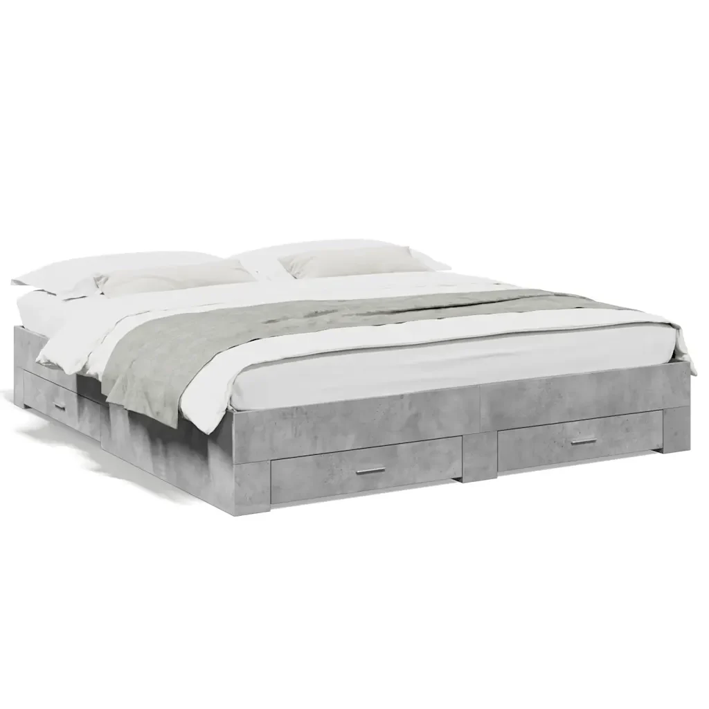 Letto matrimoniale | Letto per adulti | Giroletto Cassetti Grigio Cemento 180x200 cm Legno Multistrato