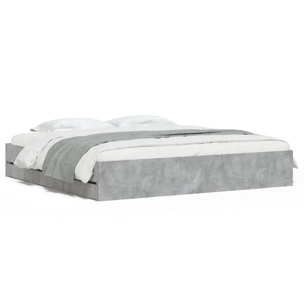 Letto matrimoniale | Letto per adulti | Giroletto Cassetti Grigio Cemento 180x200 cm Legno Multistrato