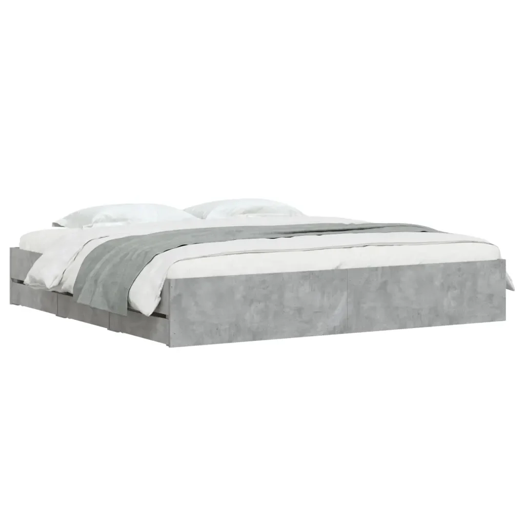 Letto matrimoniale | Letto per adulti | Giroletto Cassetti Grigio Cemento 180x200 cm Legno Multistrato - Image 3
