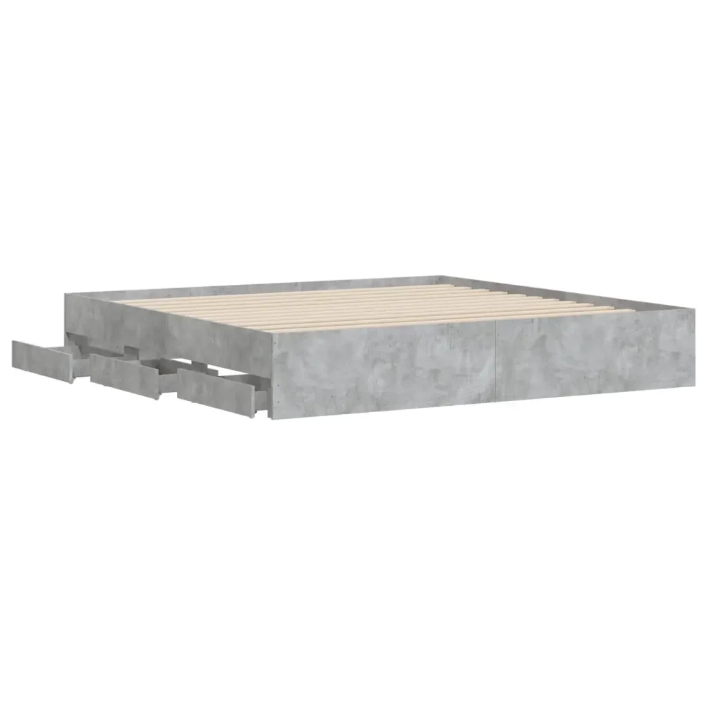 Letto matrimoniale | Letto per adulti | Giroletto Cassetti Grigio Cemento 180x200 cm Legno Multistrato - Image 5
