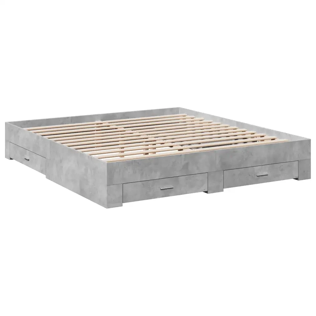 Letto matrimoniale | Letto per adulti | Giroletto Cassetti Grigio Cemento 180x200 cm Legno Multistrato - Image 4