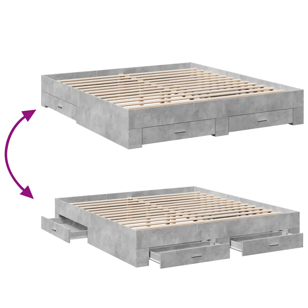 Letto matrimoniale | Letto per adulti | Giroletto Cassetti Grigio Cemento 180x200 cm Legno Multistrato - Image 7