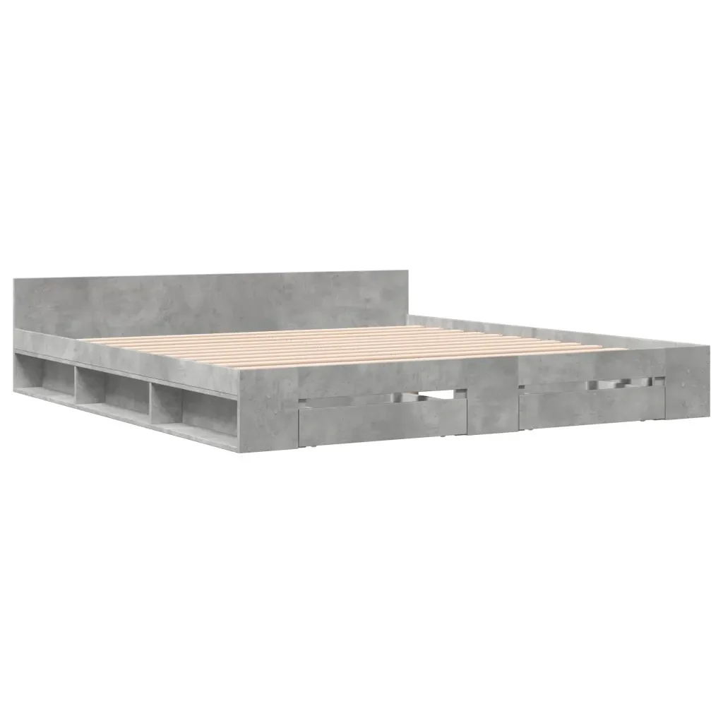 Letto matrimoniale | Letto per adulti | Giroletto Cassetti Grigio Cemento 200x200 cm Legno Multistrato - Image 3