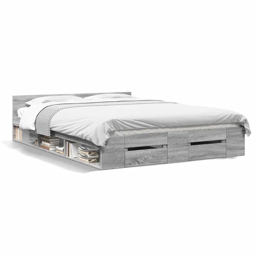 Letto matrimoniale | Letto per adulti | Giroletto Cassetti Grigio Sonoma 120x190 cm Legno Multistrato