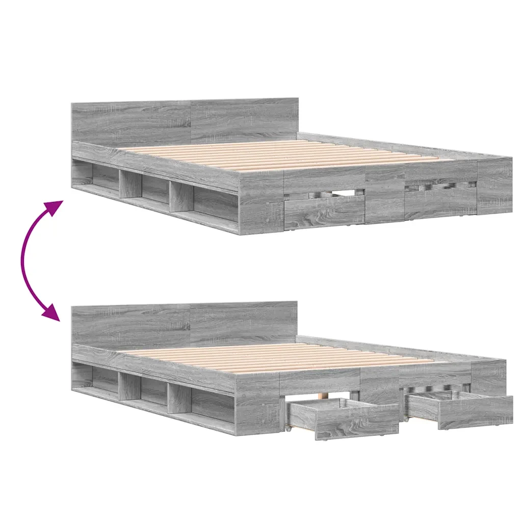 Letto matrimoniale | Letto per adulti | Giroletto Cassetti Grigio Sonoma 120x190 cm Legno Multistrato - Image 7