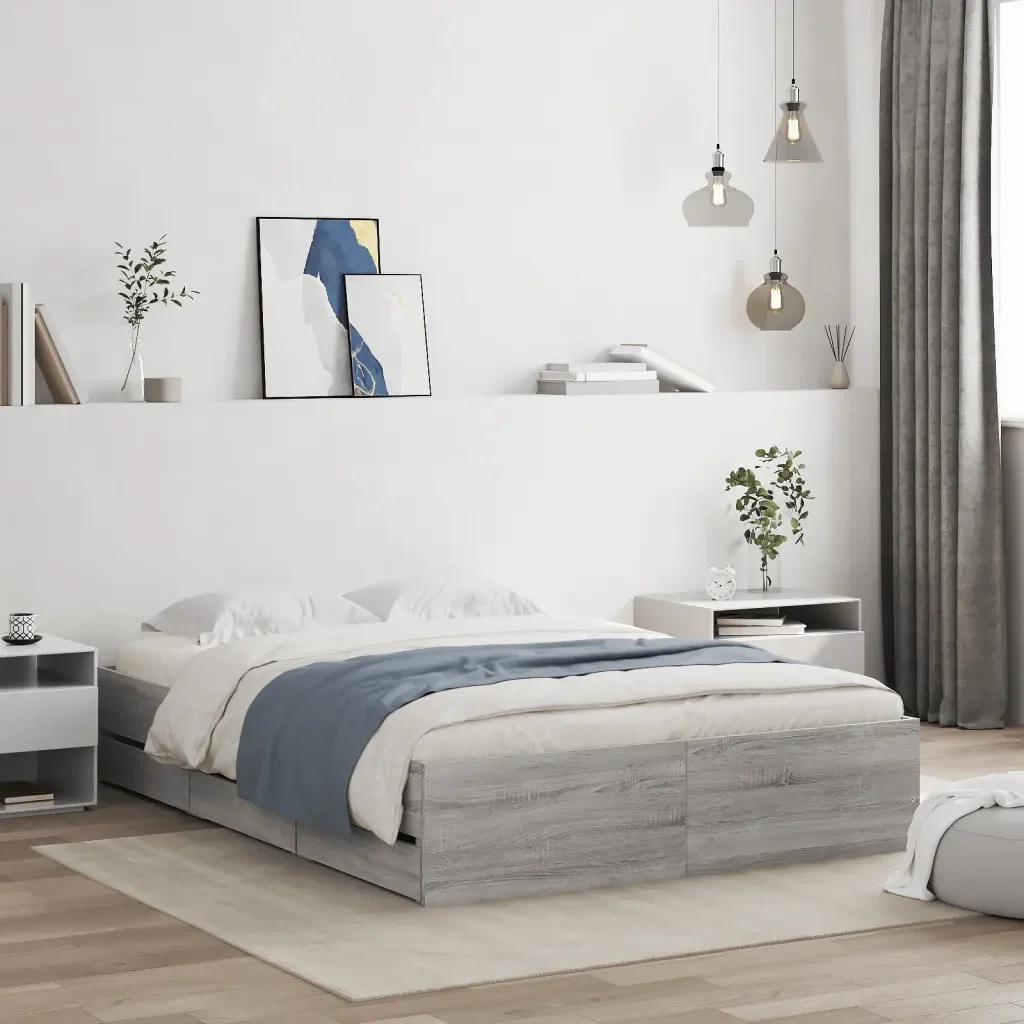 Letto matrimoniale | Letto per adulti | Giroletto Cassetti Grigio Sonoma 120x190 cm Legno Multistrato - Image 2