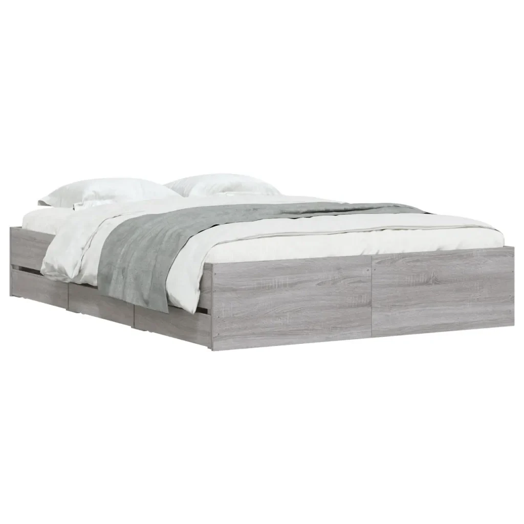 Letto matrimoniale | Letto per adulti | Giroletto Cassetti Grigio Sonoma 120x190 cm Legno Multistrato - Image 4