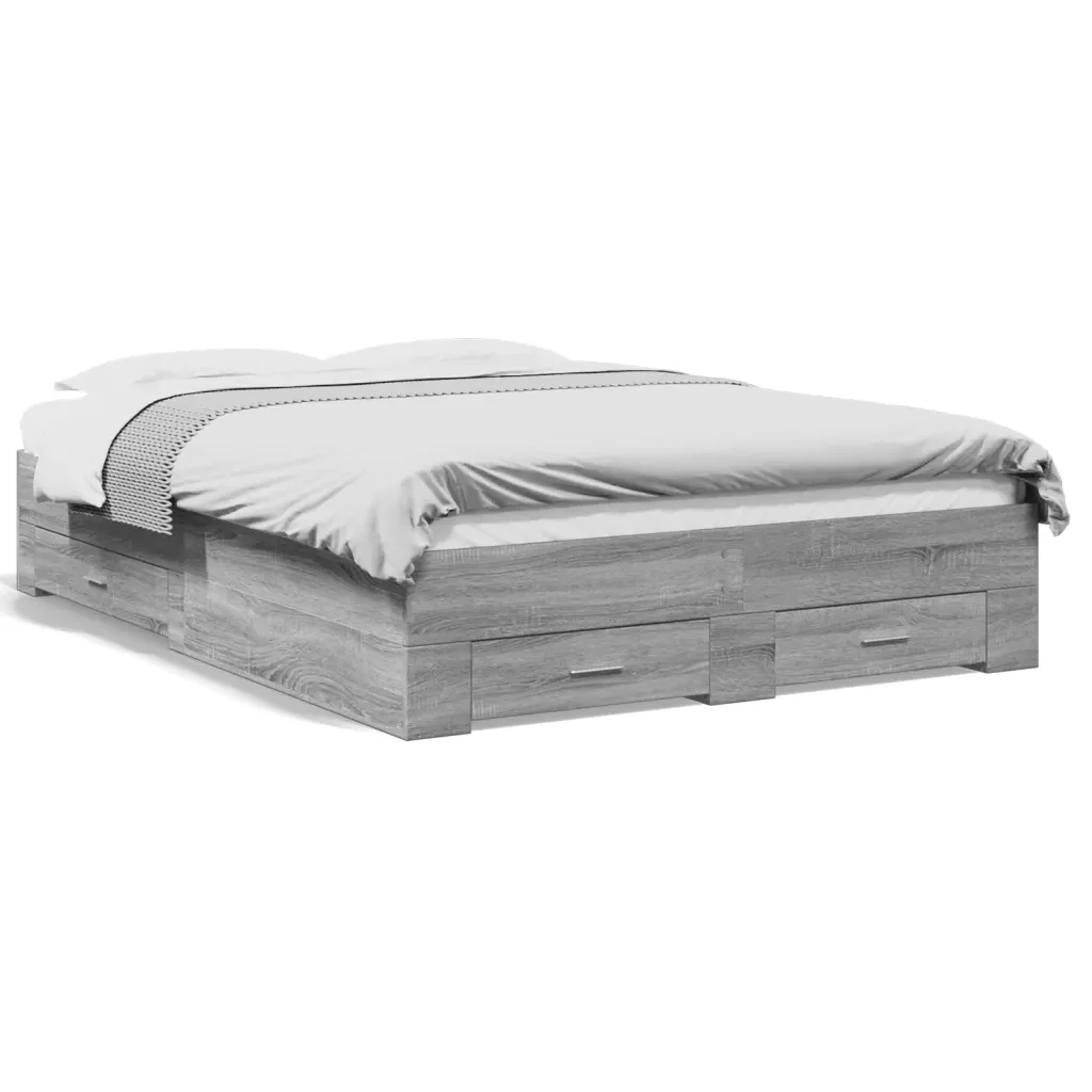 Letto matrimoniale | Letto per adulti | Giroletto Cassetti Grigio Sonoma 120x200 cm Legno Multistrato