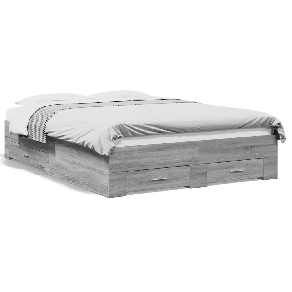 Letto matrimoniale | Letto per adulti | Giroletto Cassetti Grigio Sonoma 135x190 cm Legno Multistrato