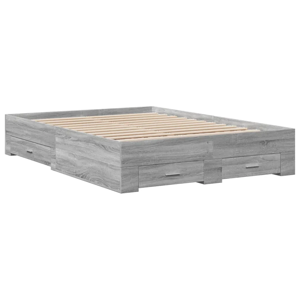 Letto matrimoniale | Letto per adulti | Giroletto Cassetti Grigio Sonoma 140x190 cm Legno Multistrato - Image 3