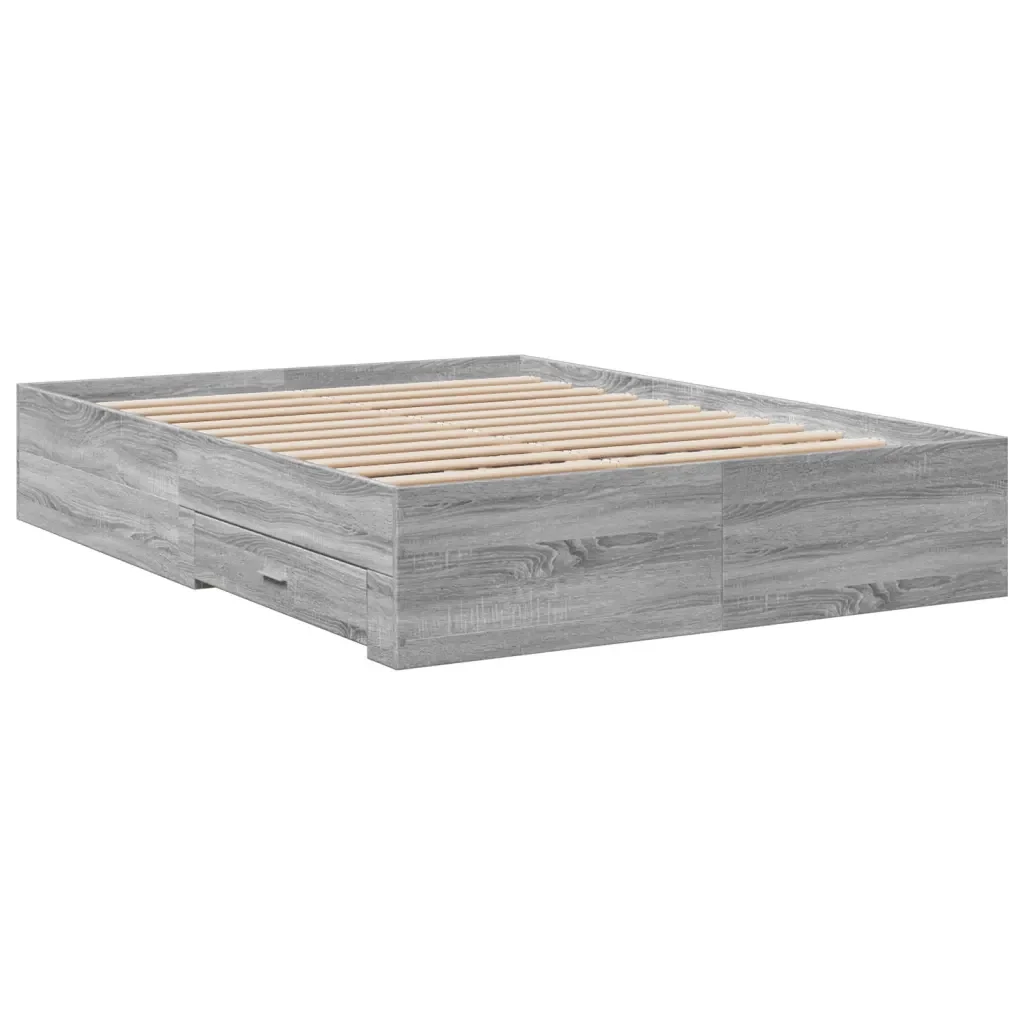 Letto matrimoniale | Letto per adulti | Giroletto Cassetti Grigio Sonoma 140x190 cm Legno Multistrato - Image 6