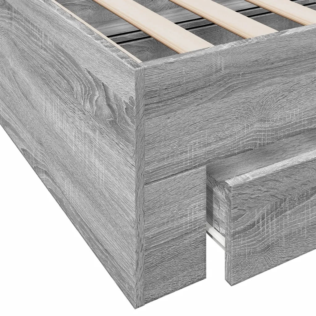 Letto matrimoniale | Letto per adulti | Giroletto Cassetti Grigio Sonoma 140x190 cm Legno Multistrato - Image 8