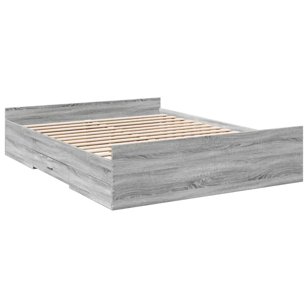 Letto matrimoniale | Letto per adulti | Giroletto Cassetti Grigio Sonoma 140x200 cm Legno Multistrato - Image 4
