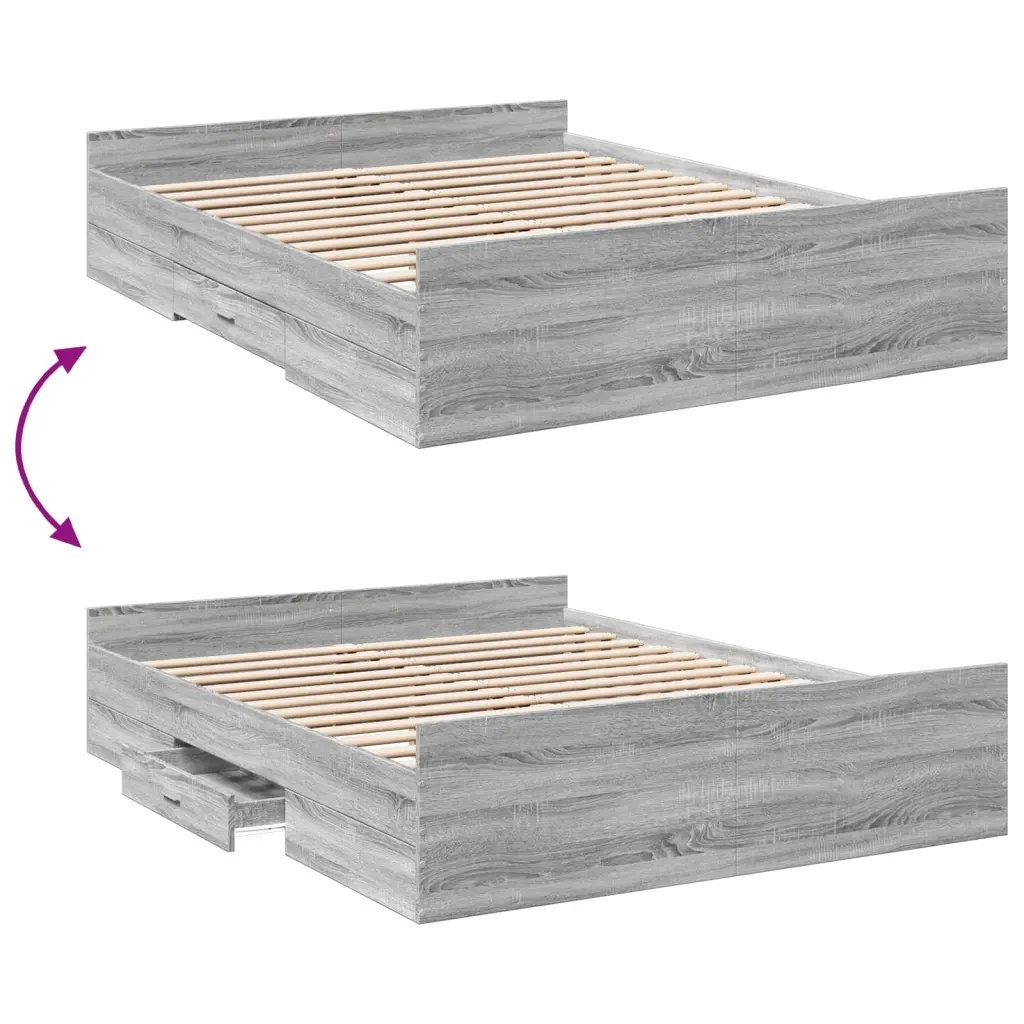 Letto matrimoniale | Letto per adulti | Giroletto Cassetti Grigio Sonoma 140x200 cm Legno Multistrato - Image 7