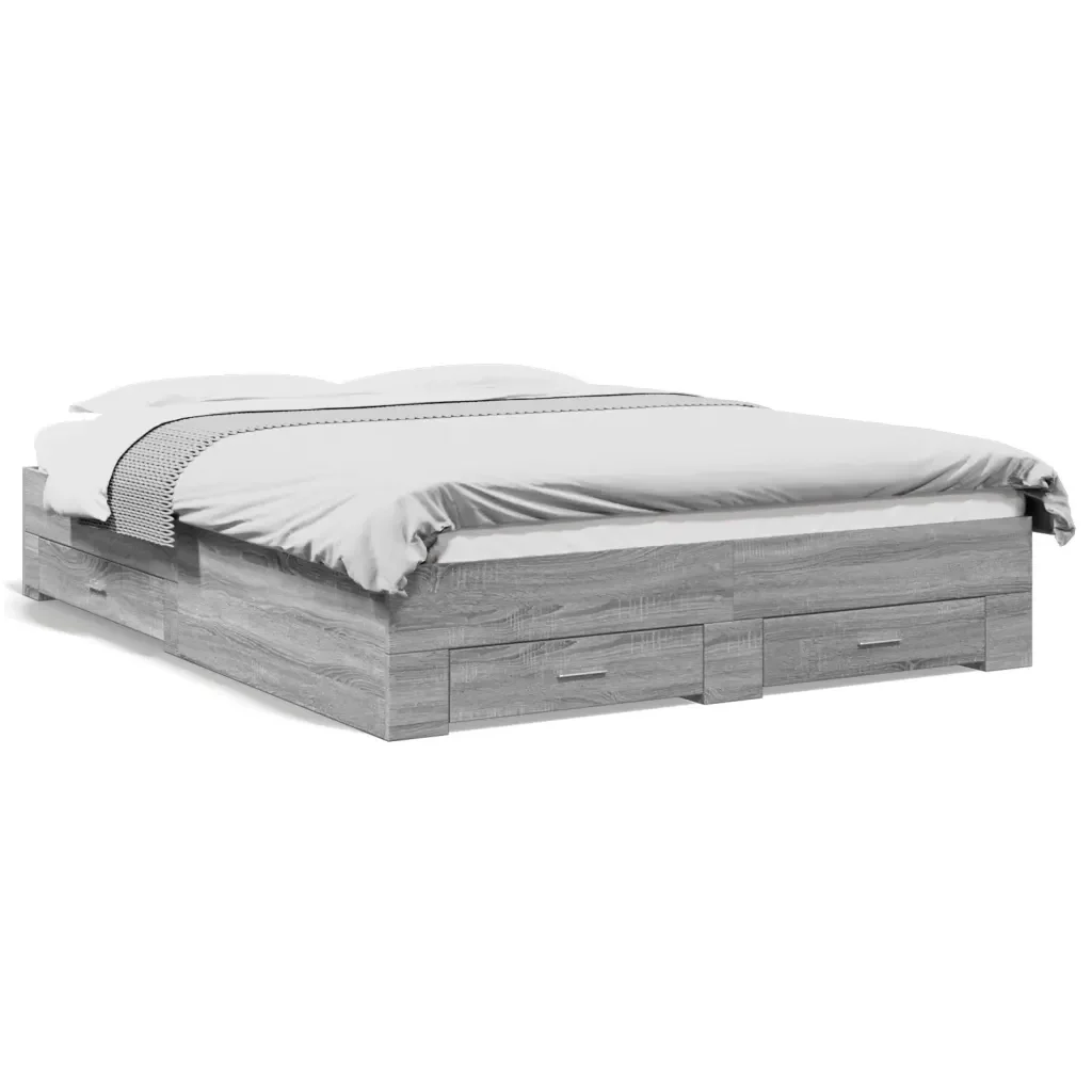 Letto matrimoniale | Letto per adulti | Giroletto Cassetti Grigio Sonoma 140x200 cm Legno Multistrato