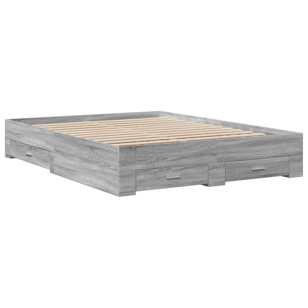 Letto matrimoniale | Letto per adulti | Giroletto Cassetti Grigio Sonoma 140x200 cm Legno Multistrato - Image 3