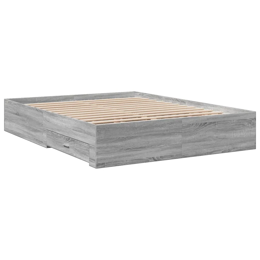 Letto matrimoniale | Letto per adulti | Giroletto Cassetti Grigio Sonoma 140x200 cm Legno Multistrato - Image 6