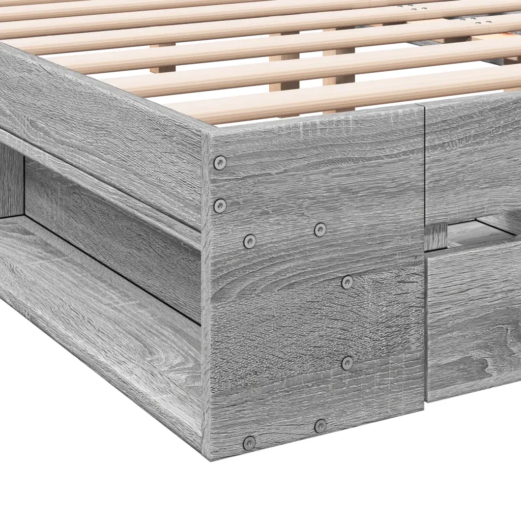 Letto matrimoniale | Letto per adulti | Giroletto Cassetti Grigio Sonoma 140x200 cm Legno Multistrato - Image 8