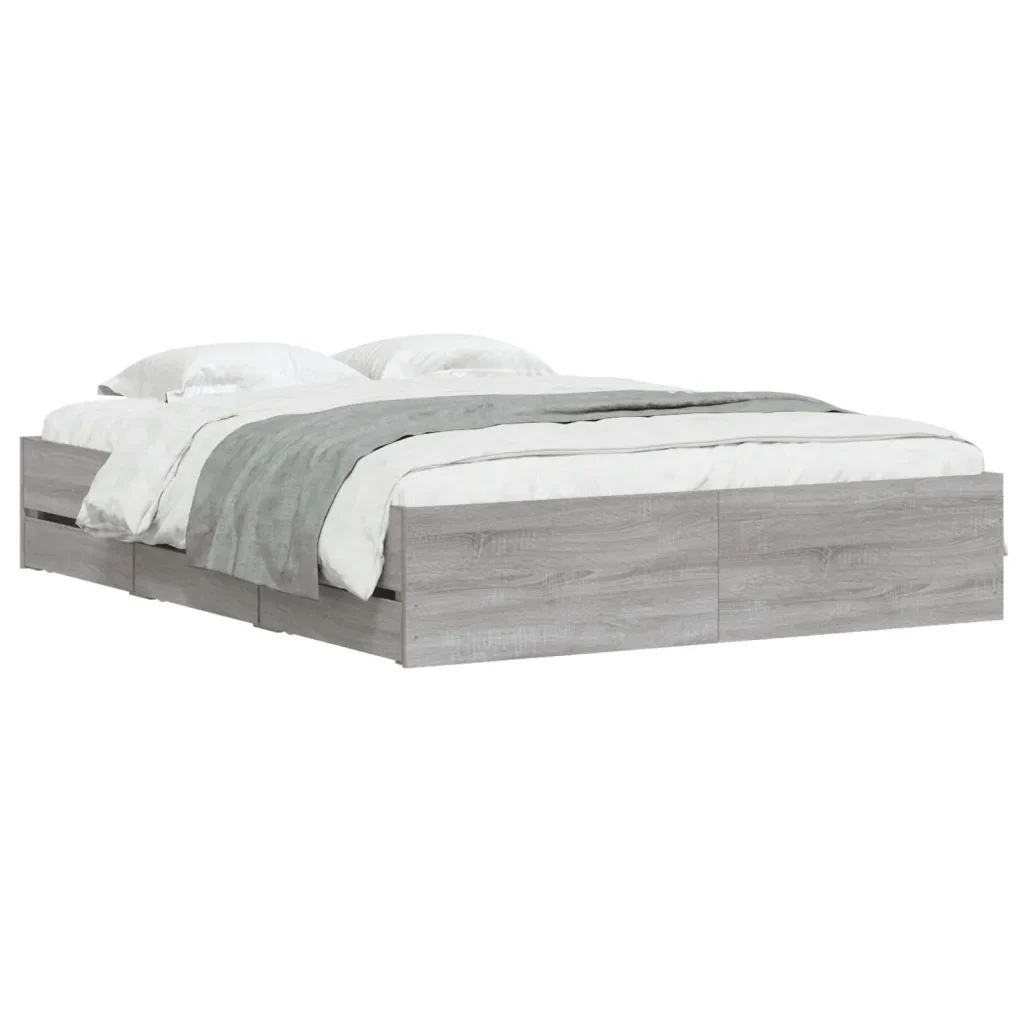 Letto matrimoniale | Letto per adulti | Giroletto Cassetti Grigio Sonoma 140x200 cm Legno Multistrato - Image 4