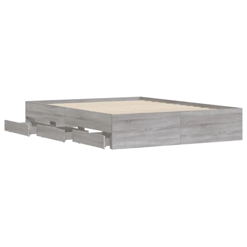 Letto matrimoniale | Letto per adulti | Giroletto Cassetti Grigio Sonoma 140x200 cm Legno Multistrato - Image 5