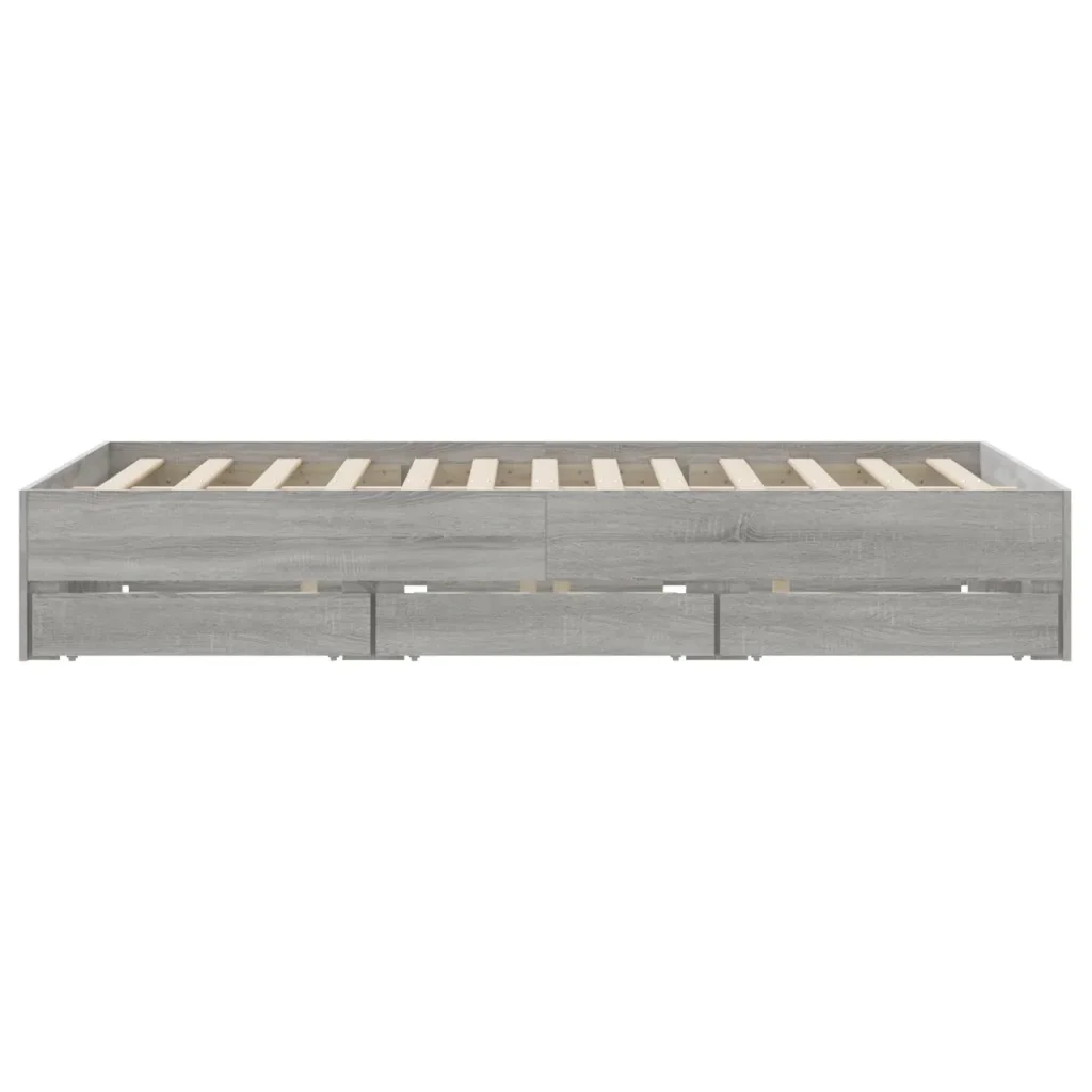 Letto matrimoniale | Letto per adulti | Giroletto Cassetti Grigio Sonoma 140x200 cm Legno Multistrato - Image 7