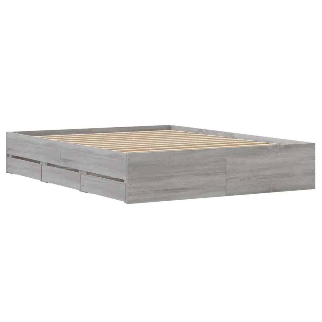 Letto matrimoniale | Letto per adulti | Giroletto Cassetti Grigio Sonoma 140x200 cm Legno Multistrato - Image 8