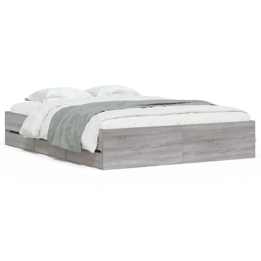 Letto matrimoniale | Letto per adulti | Giroletto Cassetti Grigio Sonoma 150x200 cm Legno Multistrato