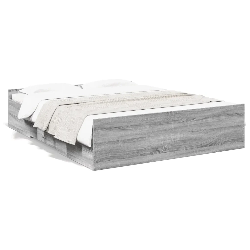 Letto matrimoniale | Letto per adulti | Giroletto Cassetti Grigio Sonoma 150x200 cm Legno Multistrato