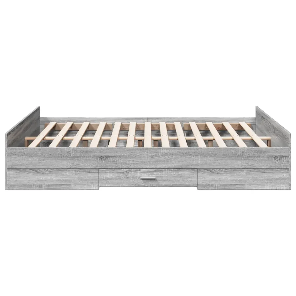 Letto matrimoniale | Letto per adulti | Giroletto Cassetti Grigio Sonoma 150x200 cm Legno Multistrato - Image 5