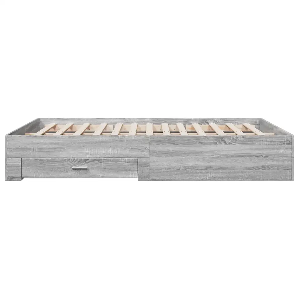 Letto matrimoniale | Letto per adulti | Giroletto Cassetti Grigio Sonoma 150x200 cm Legno Multistrato - Image 5