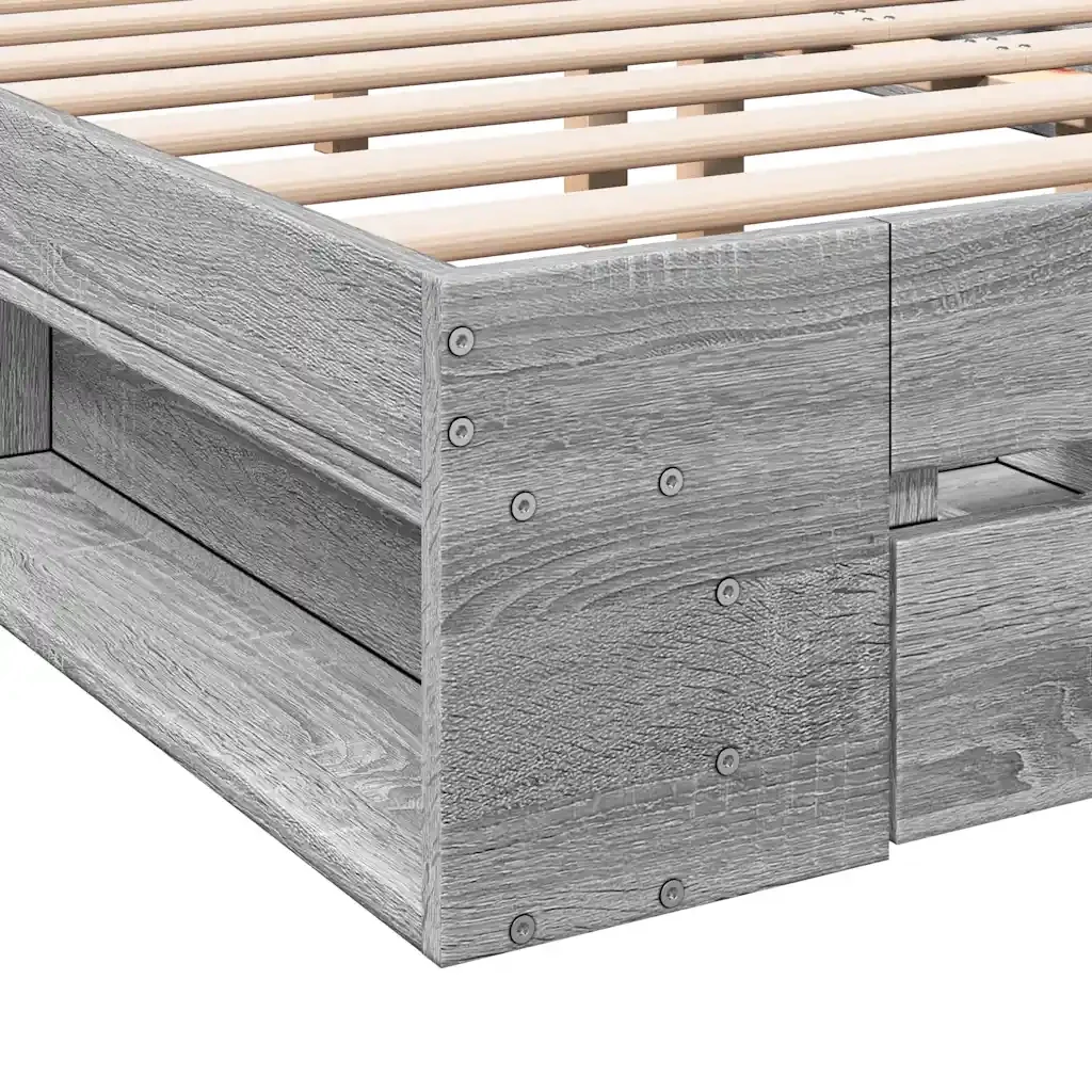 Letto matrimoniale | Letto per adulti | Giroletto Cassetti Grigio Sonoma 150x200 cm Legno Multistrato - Image 8