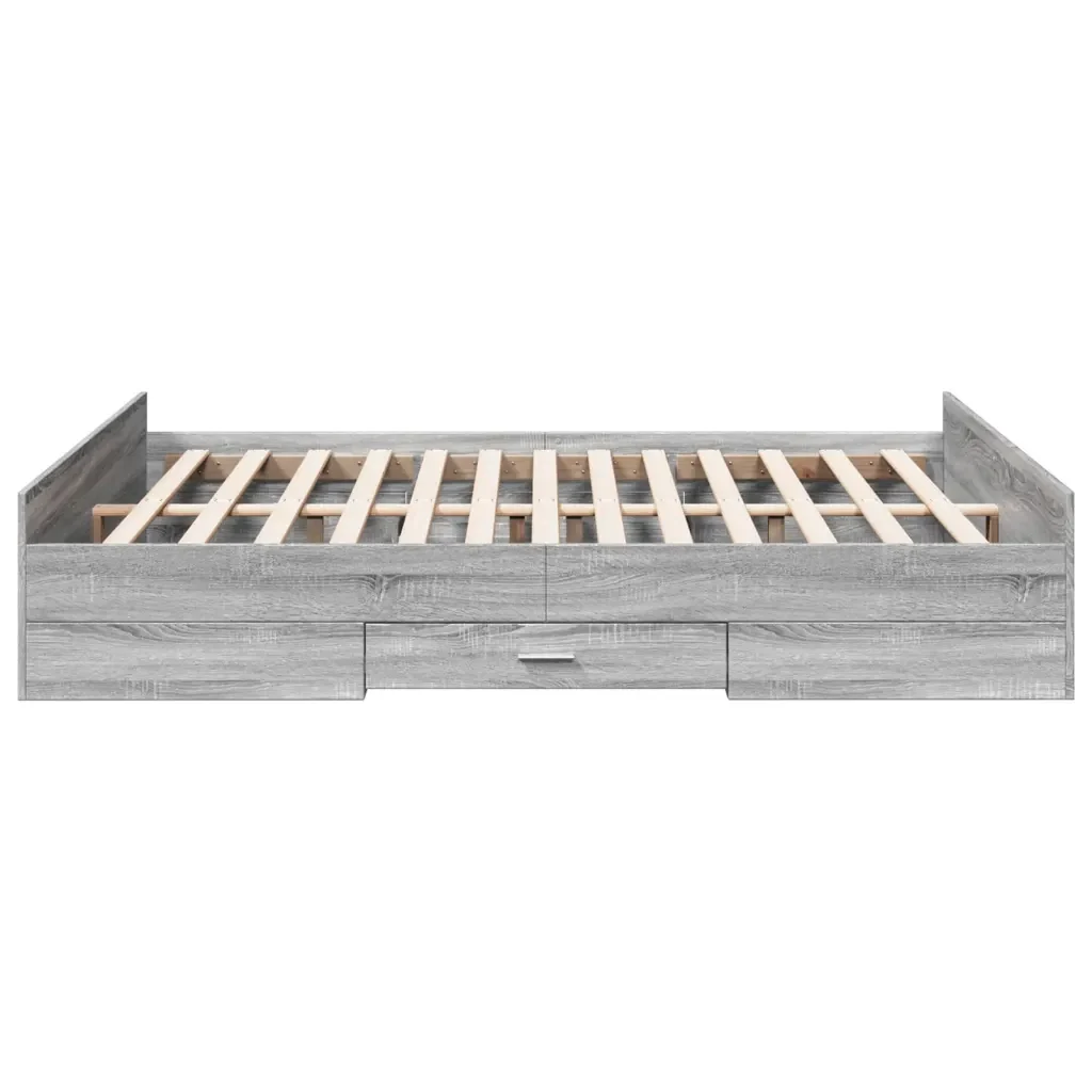 Letto matrimoniale | Letto per adulti | Giroletto Cassetti Grigio Sonoma 160x200 cm Legno Multistrato - Image 5