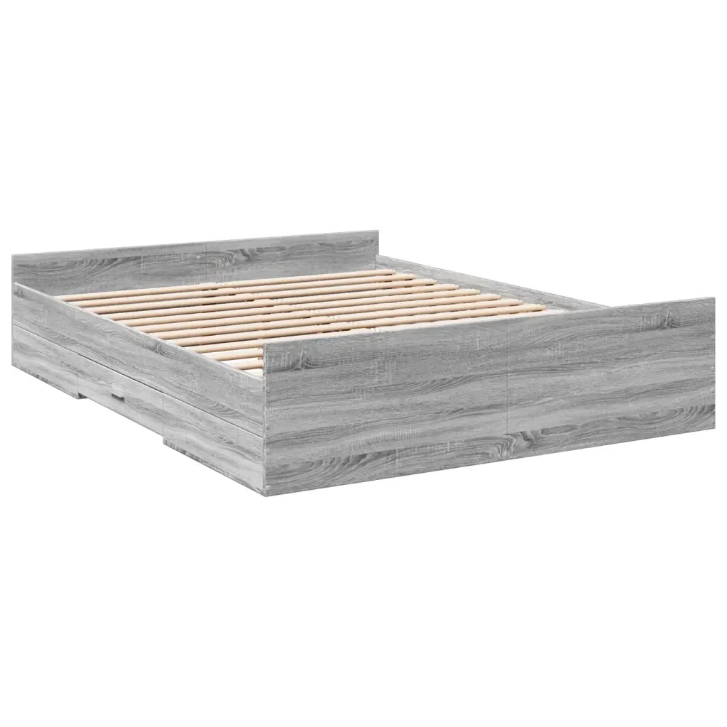 Letto matrimoniale | Letto per adulti | Giroletto Cassetti Grigio Sonoma 160x200 cm Legno Multistrato - Image 6
