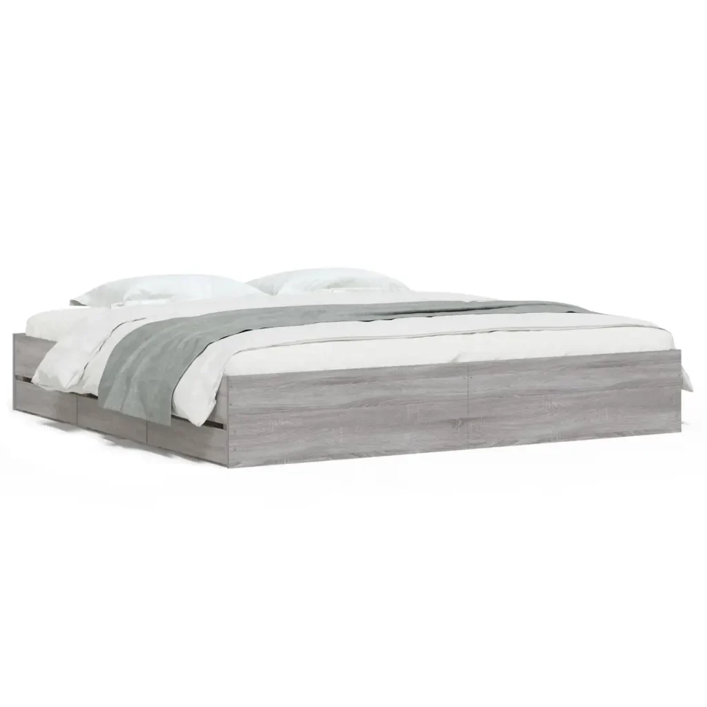 Letto matrimoniale | Letto per adulti | Giroletto Cassetti Grigio Sonoma 160x200 cm Legno Multistrato