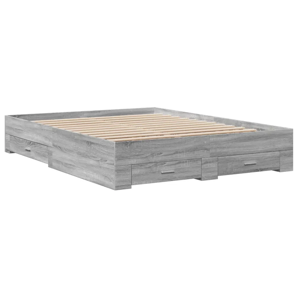 Letto matrimoniale | Letto per adulti | Giroletto Cassetti Grigio Sonoma 160x200 cm Legno Multistrato - Image 3